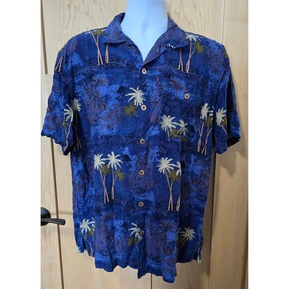 Vintage Hawaiian Palm Tree Print Button-Up Shirt Mens - Picture 1 of 4